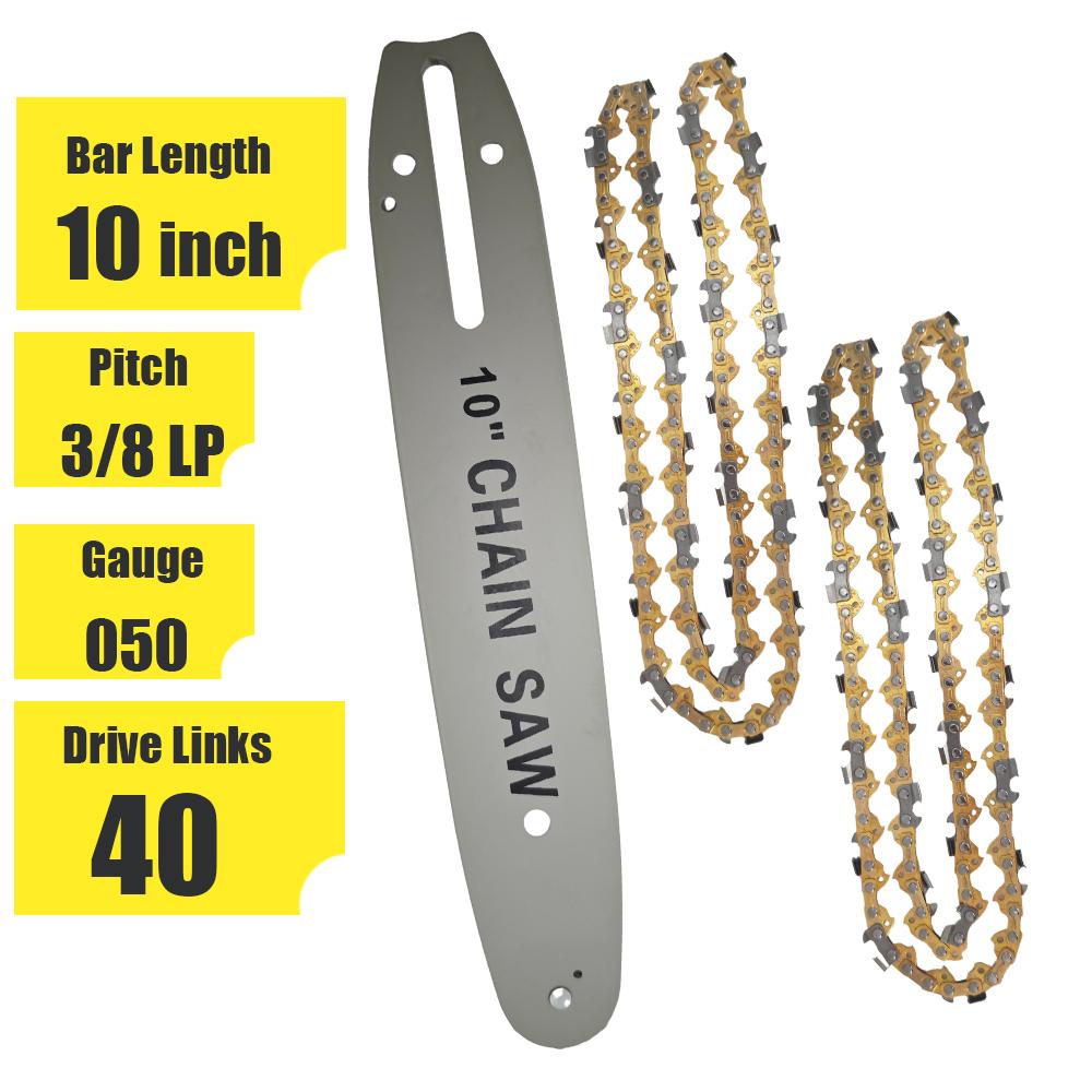 10 Inch Chainsaw Chain with Replacement Guide Bar 3/8" LP Pitch .050" Gauge 40 Drive Links Garden Tool Parts for Remington