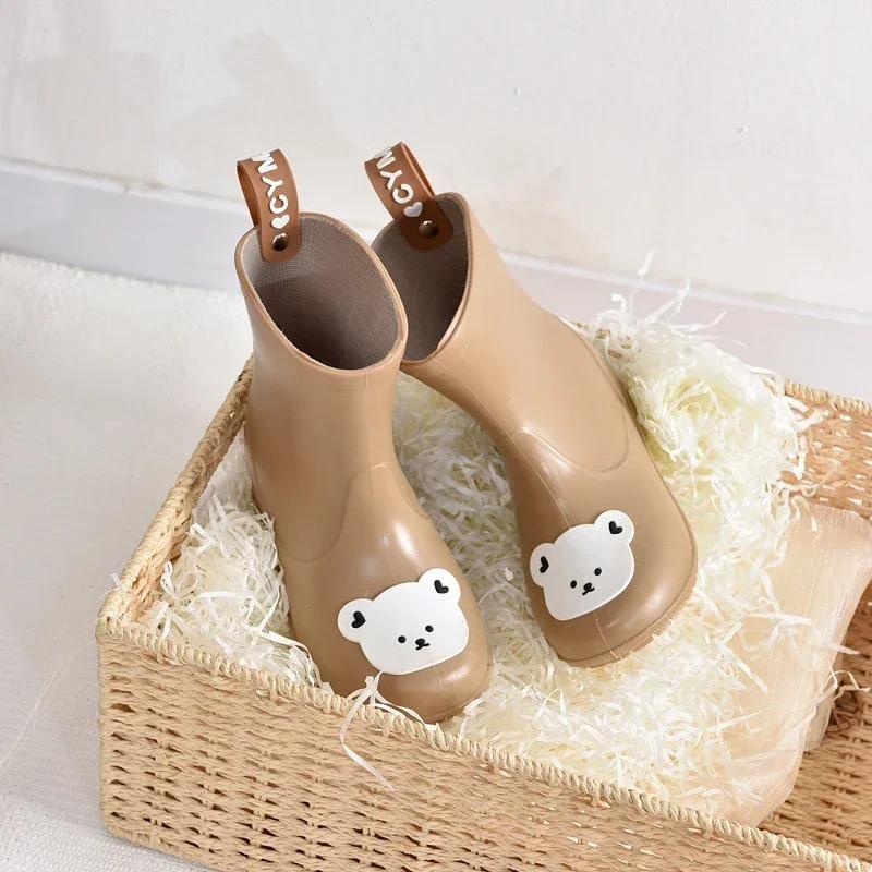 Stivali da pioggia per bambini antiscivolo impermeabili, cartoni animati, orsi, conigli, neonati, a metà polpaccio, scarpe da acqua per la stagione della pioggia, per bambine e ragazzi, scarpe in gomma
