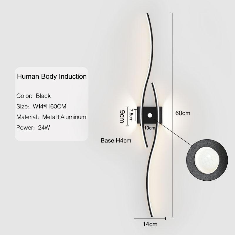

Human body Sensor LED Wall Light For Living Room Bedside TV Background Up&Down Black Gold White Wall Lamp Indoor Wall Lighting Neutral Light