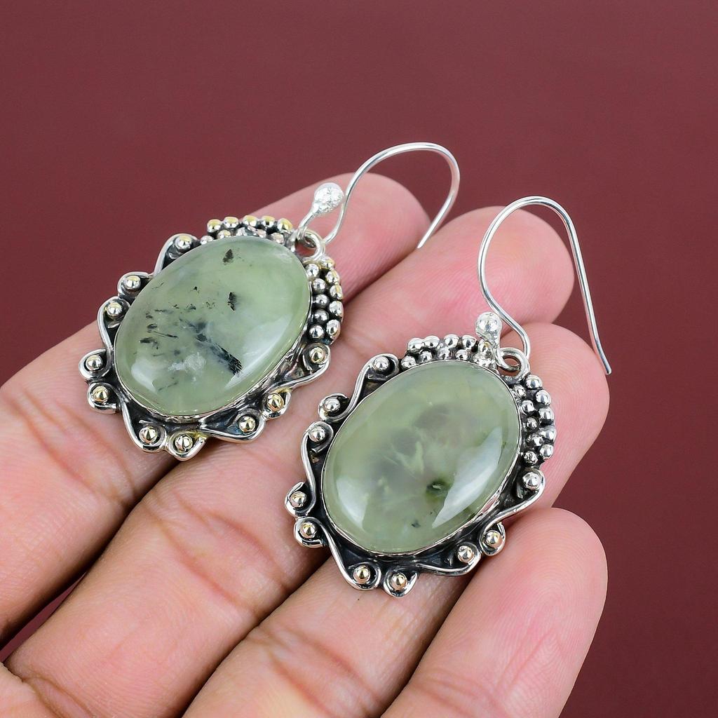 Moss Prehnite Earring Natural Gemstone Jewelry Handmade Earring 925 Sterling Silver Earring Birthstone Jewelry Women Earrings Gifts For Wife