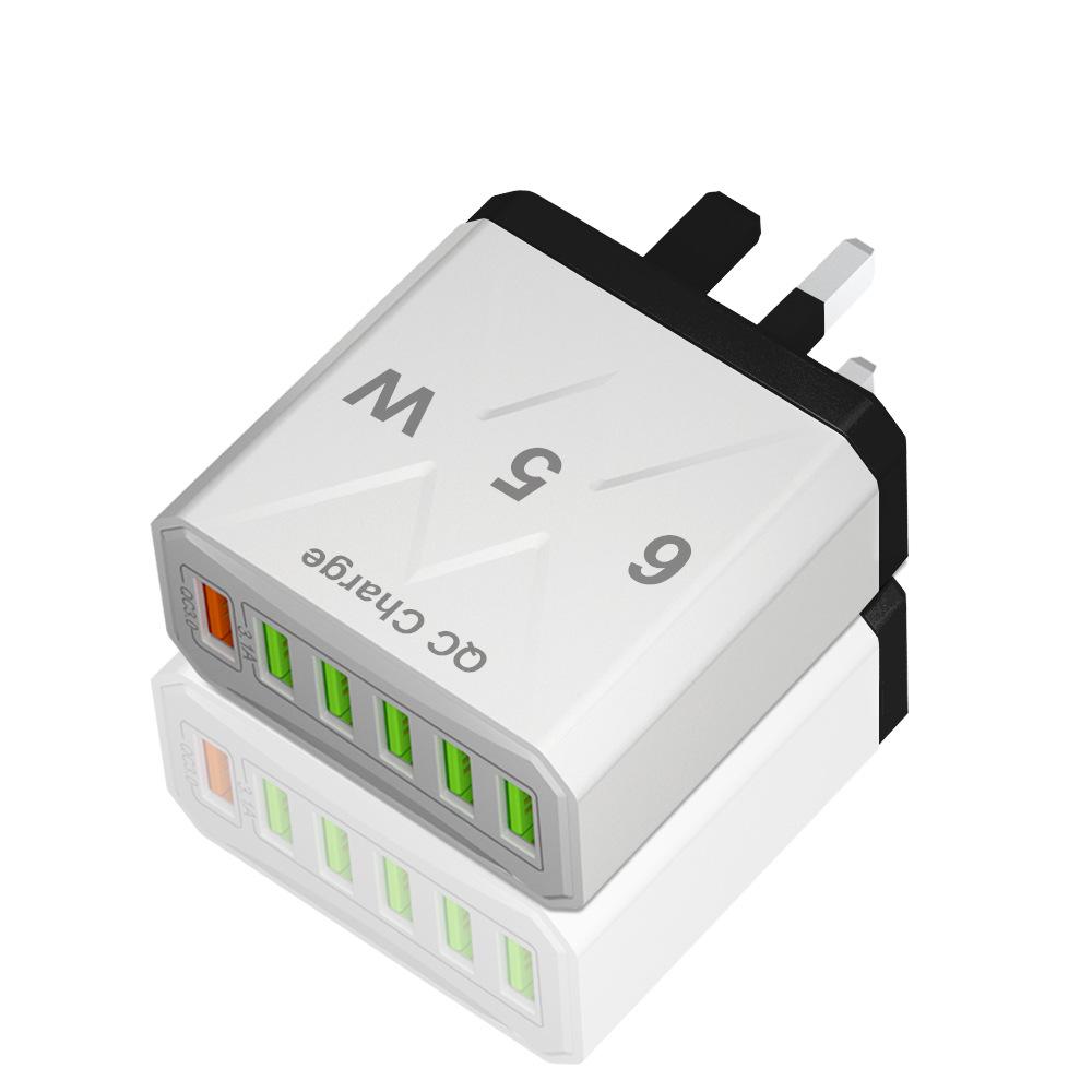 65W High-Power 6-Port USB Fast Charger for Mobile Phones (US/EU/UK Standard)