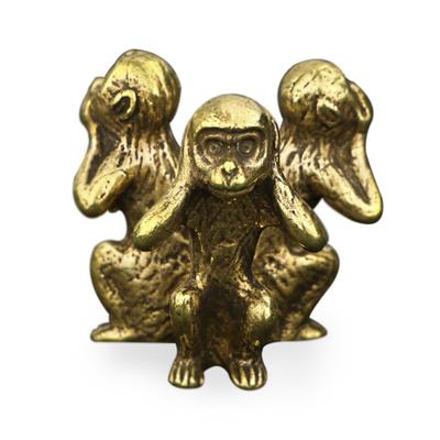 Vintage Solid Copper Three Monkeys Tea Pet Bronze Sculpture Home Decor Accessories Bronze Monkey Figurines Miniatures Desk Decor