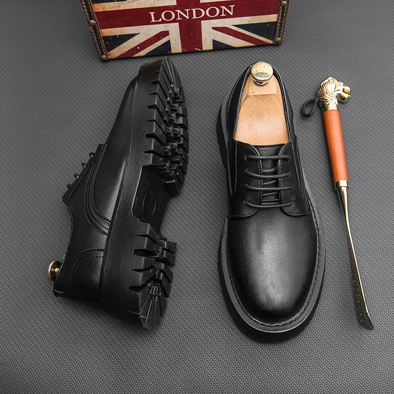 Leather Shoes Brock British Style Suit Thick Sole Heightening Black Casual Business Dress Wedding Groom Shoes