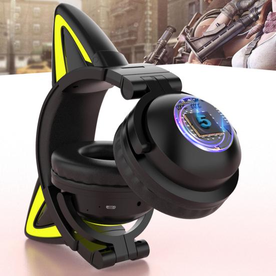Bluetooth-compatible Headphone Colorful Luminous Cat Ear Shape Stereo Music Wireless Gaming Headset for Mobile Phone