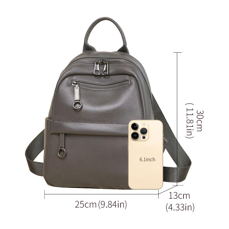 Premium Cowhide Leather Backpack for Ladies - Multi-pocket Casual Backpack