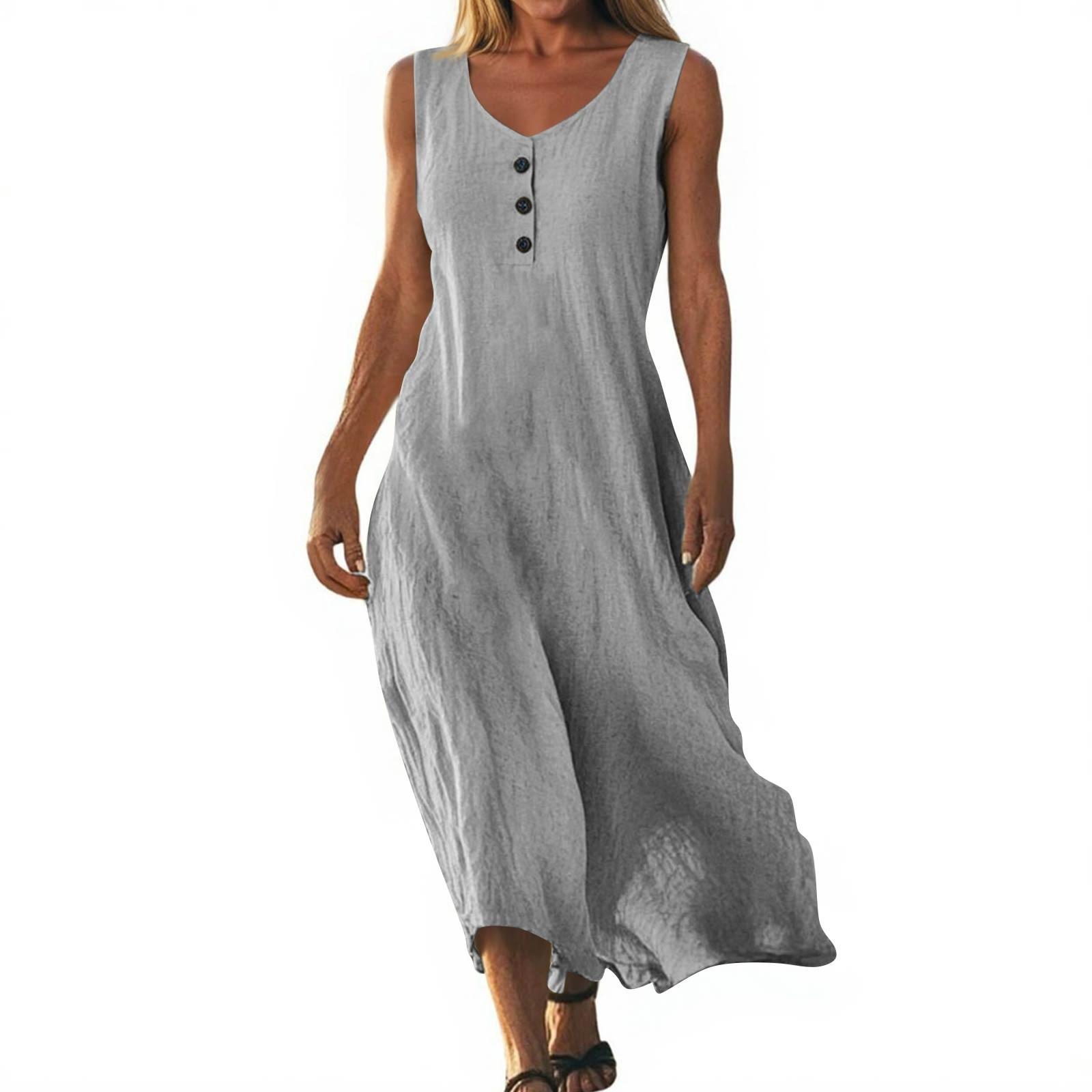 

Women Casual Summer Printed Tank Sleeveless Dress Hollow Out Loose Beach Dress M