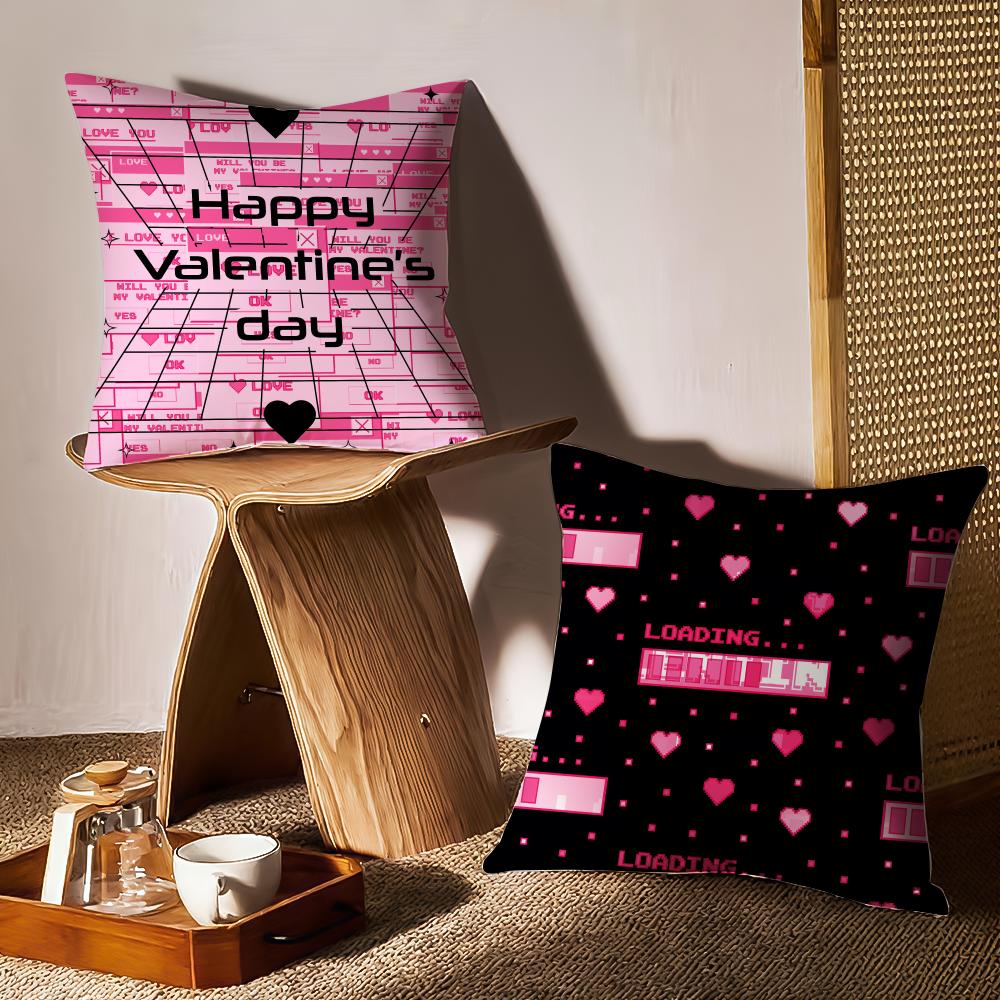 Valentine's Day Stickers X Cushion Cover Anti-dustmite Pillowcase Invisible Zipper Silky Short Plush Sofa Cushion Cover