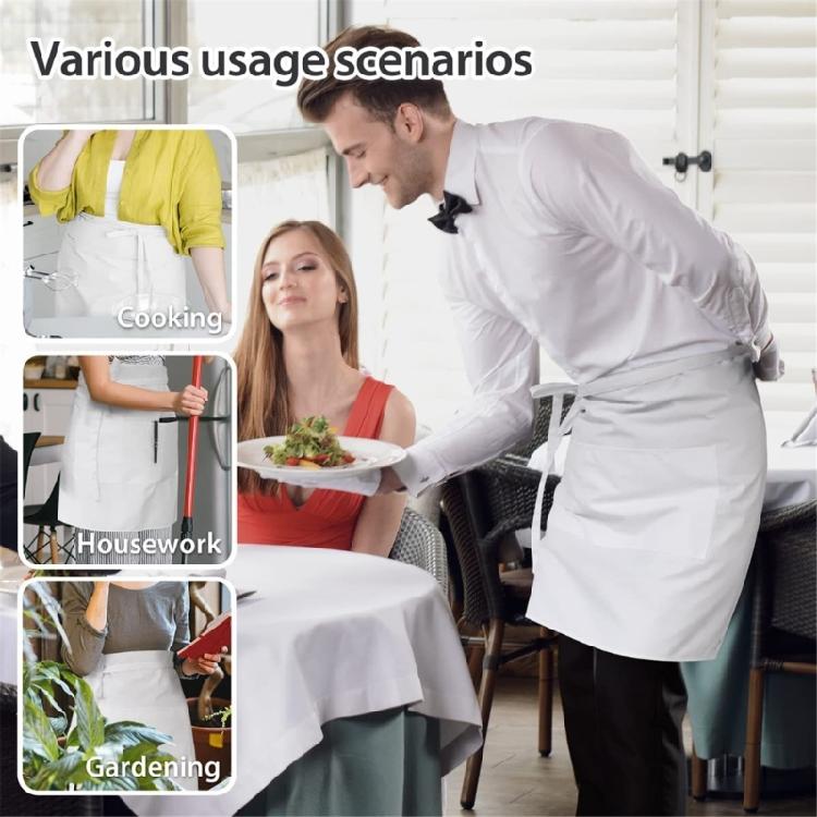 Waitress Aprons with 3Pocket Waist Aprons Commercial Waiter Half Apron with Extra Long Straps for Restaurant Server Work