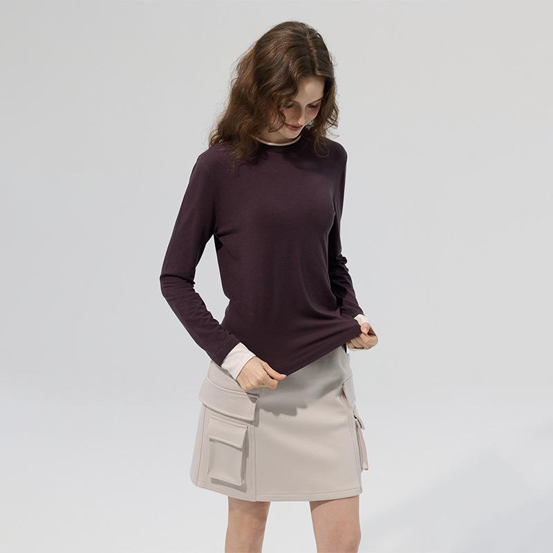 

Merino Wool Seamless Color Block Two-Piece Sports Long Sleeve T-Shirt Extra Large