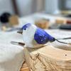 Hand-Carved Painted Wooden Bird Figurine Rustic Small Zebra Finch Statue Sculpture Ornament Decoration for Home Office Living Room