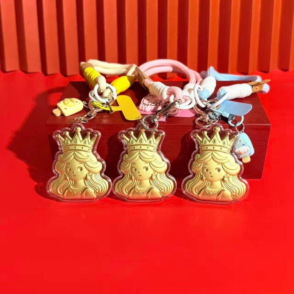 Queen's Crown 999 Pure Gold Keychain: Elegant Car, Phone, & Bag Charm Gift