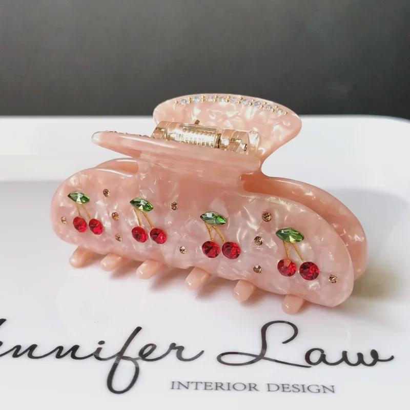 Korean Acetate Acrylic Hair Accessories: Diamond Cherry Rhinestone Ponytail and Shark Clips