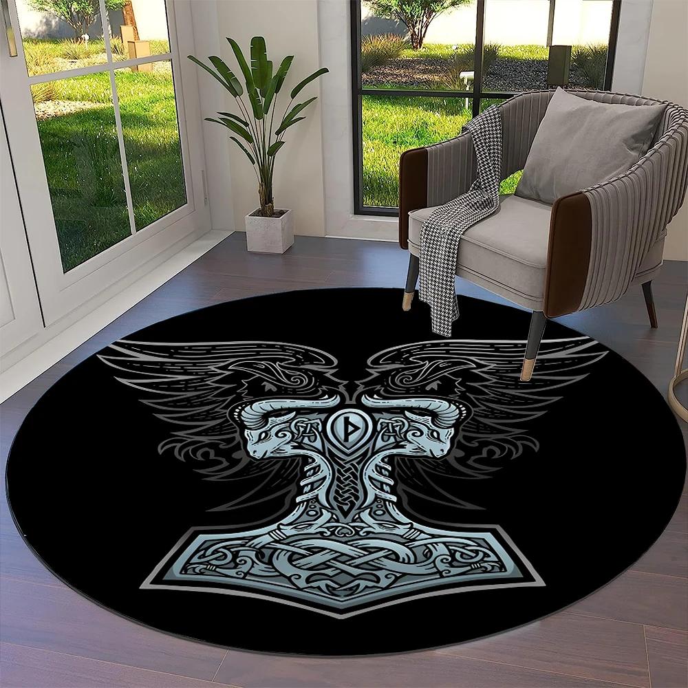 Tree of Life Viking Yggdrasil Valknut Round Carpet Rug for Living Room Bedroom Sofa Decor,Kid Paly Area Rug Non-slip Floor Mat