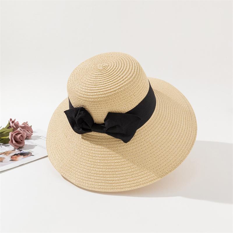 Parent-child mother and daughter children straw hat summer sunshade sun protection beach hat bow cute princess big eaves hat children tide