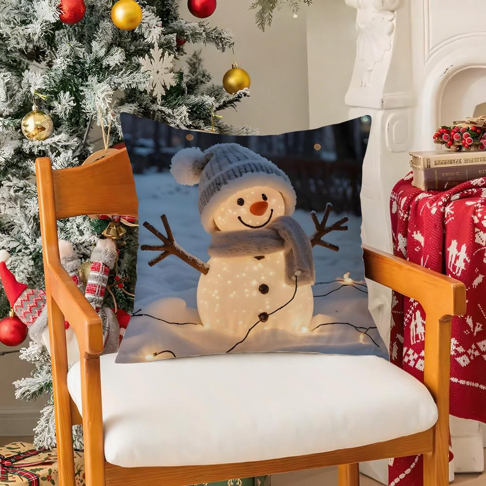 Beautiful Christmas Light Decorations Picture Third Pillow Case Silky Short Plush With Invisible Zipper Dustproof Sofa Cushion