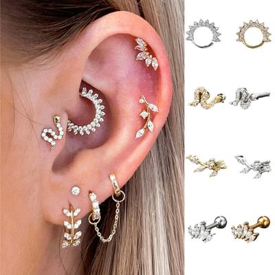Pendant Tragus Ear Cartilage Daith Septum Piercing Earring Stainless Steel Zircon Snake Shaped Women Y2k Zircon