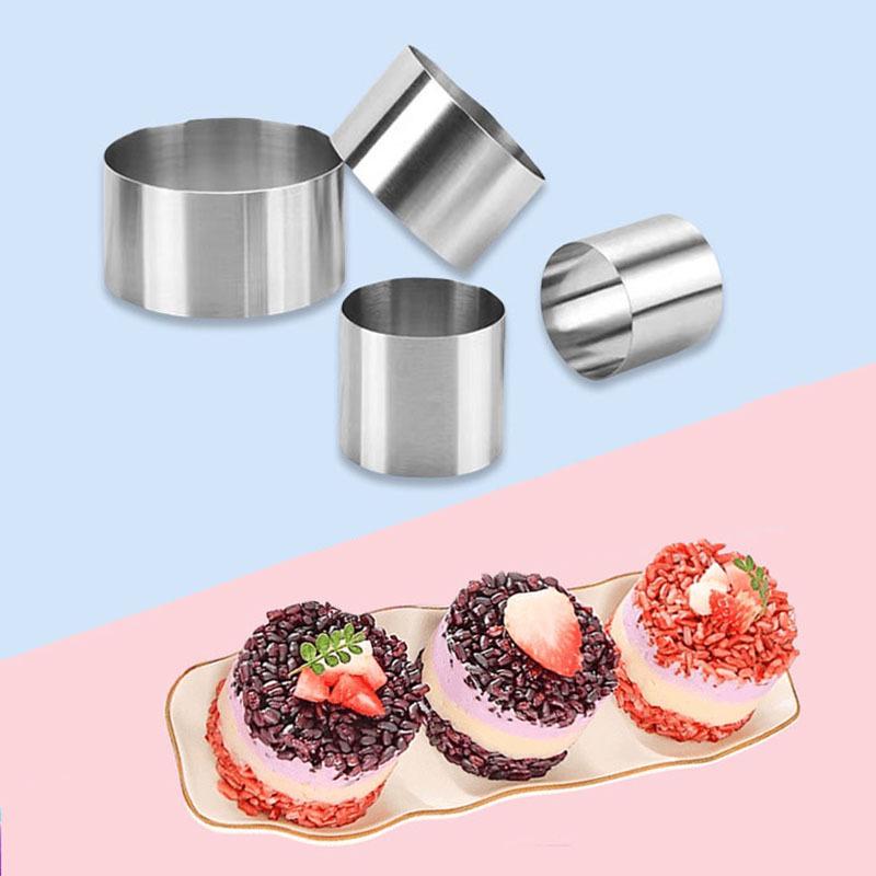 Stainless Steel Seamless Round Mousse and Cake Mold Set – Four-Piece Baking and Jelly Shaping Tools