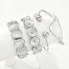 Vintage Boho Exaggerated Luxury Heart Geometric Design Wide Metal Silver Bangle Bracelet Set For Women Daily Wear Jewelry Gifts
