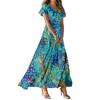 Robe Longue Maxi Florale Décontractée pour Femme, Col en V, Manches Courtes, Légère, avec Jupe Fluide pour un Usage Quotidien
