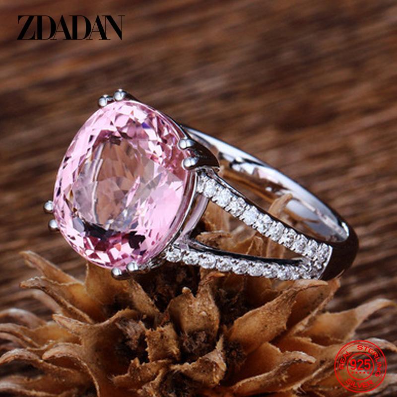 925 Sterling Silver Charm Pink Zirconia Ring for Women Fashion Wedding Engagement Jewelry Gift