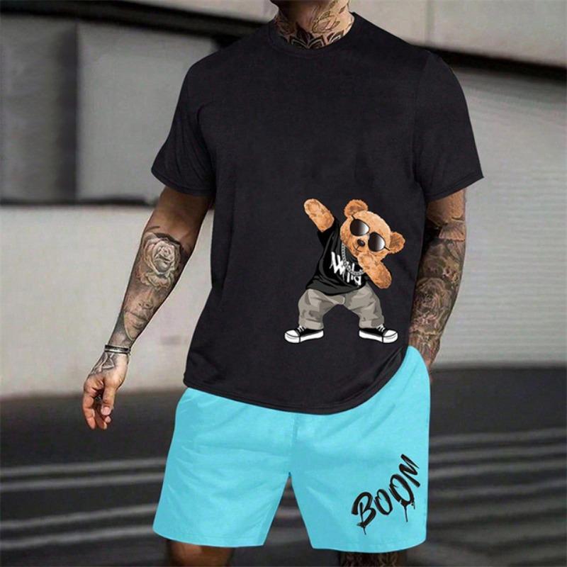 2025 Fun Bear Harajuku T-Shirt Herren Sommer Loose Daily Couple Suit Outdoor Street Kurzarm Shorts Zweiteiliger Herren Sommeranzug