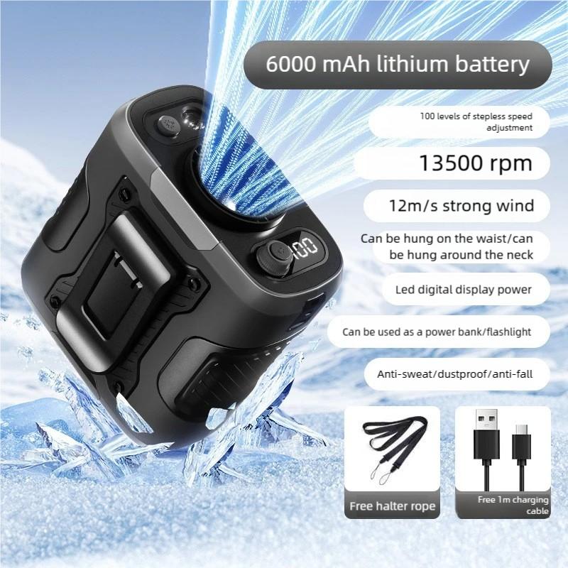 2025 13500RPM High-speed Waist Hanging Electric Fan Portable 6000mAh Power Bank Clip Waist Outdoor Construction Site Small Fan