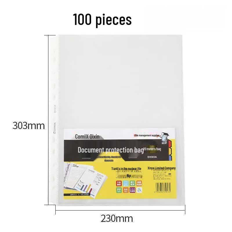 Qixin A4 11-Hole Transparent Punched Pockets