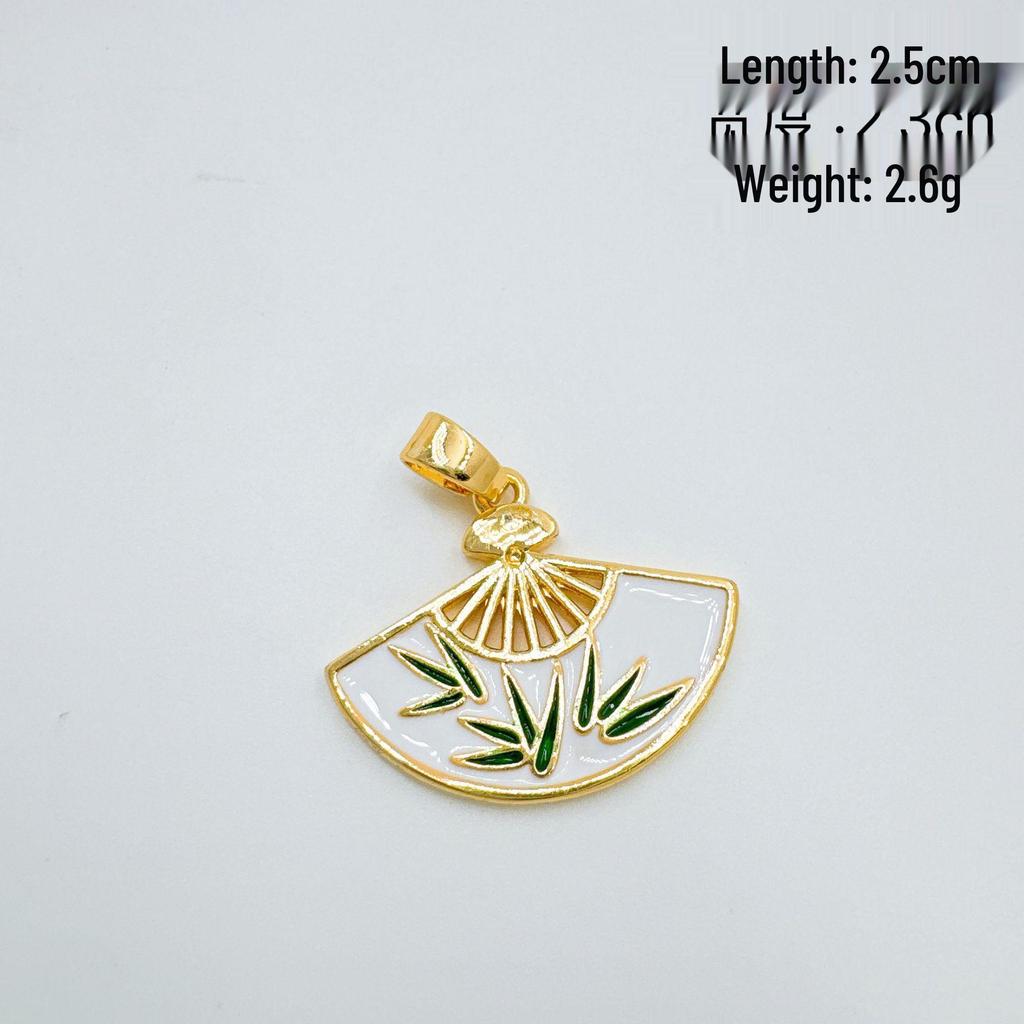 Drip Oil & Tassel Fan Pendant Necklace - Copper-Plated Gold DIY Jewelry Accessory