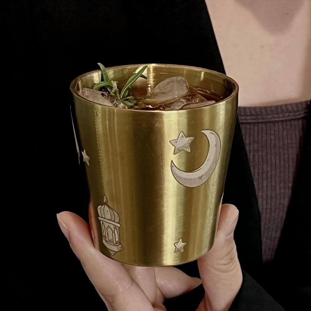 Stars and Moon Stainless Steel Cup Gold Color Travel Cup Portable Coffee Mug  Kitchen 170ml