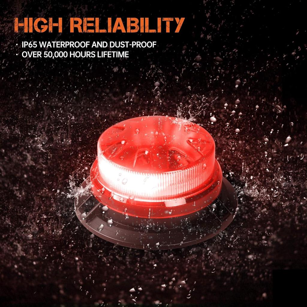 Red LED Strobe Light, 24W IP65 Waterproof LED Strobe Lights for Trucks, 8 Kinds Flash Modes Strong Magnetic Mount 12V-24V Emergency Strobe Lights for