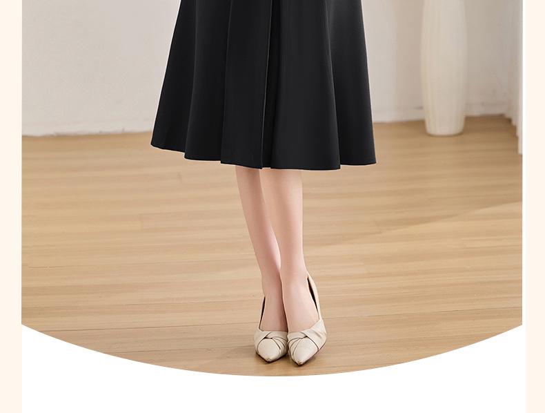 Elegant V-neck Solid Color Midi Dress with Long Sleeves - Spring 2025