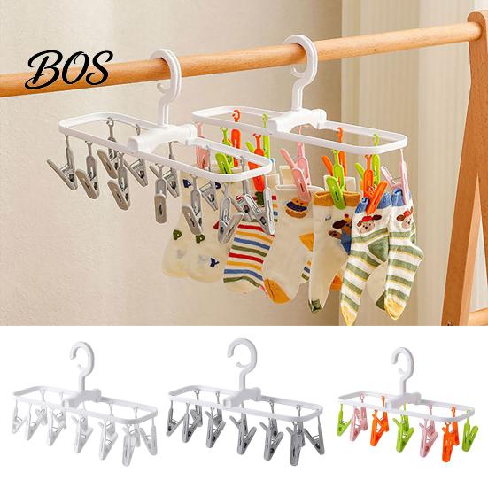 Plastic Clothing Clip Clothes Drying Rack with 12 Clips, Heavy Duty Rotatable Compact Solution Foldable Hanger, Anti-Slip Organizer for Underwear And