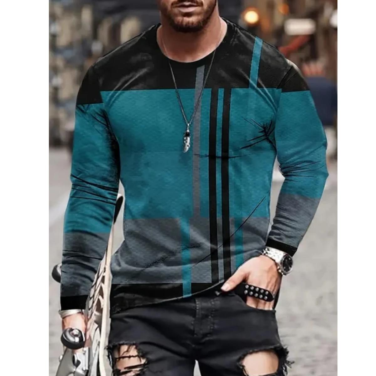 

Мужская футболка с длинным рукавом в стиле ретро с 3D принтом, цветным принтом, новинка, винтажная футболка, стильные футболки на осень, мужская одежда S