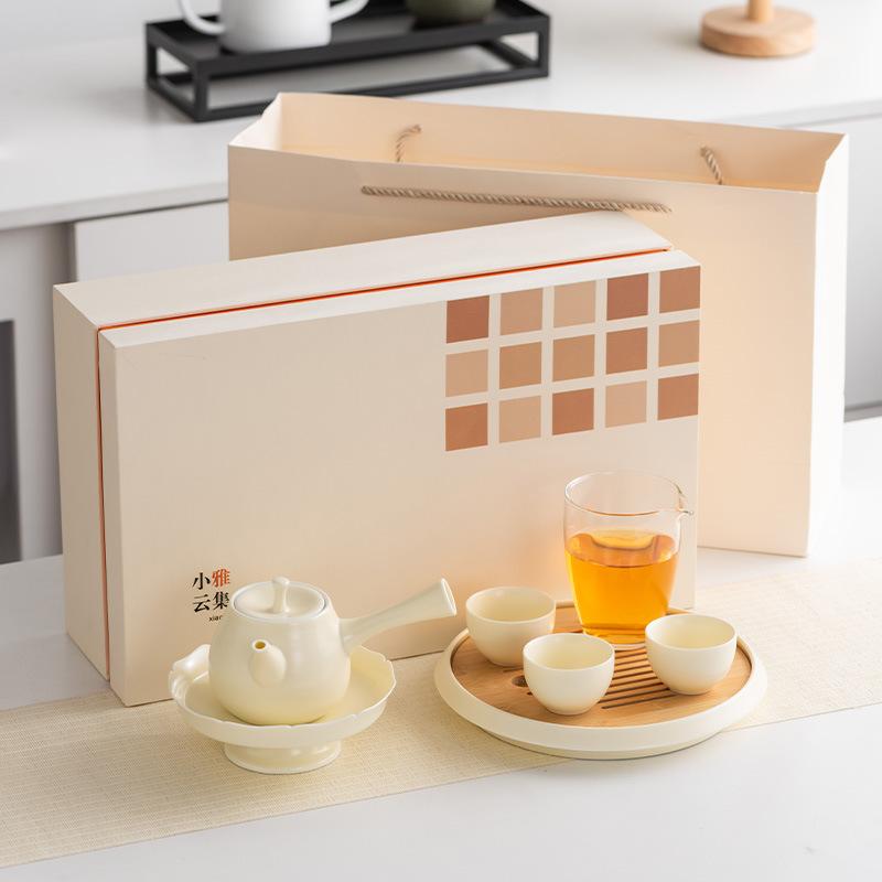 Light Luxury Xiaoya Yunji Set Cream Yellow Beam Pot Brewing Teapot Teacup Dry Brewing Plate Complete Set Household Warm Brewing Tea Stove