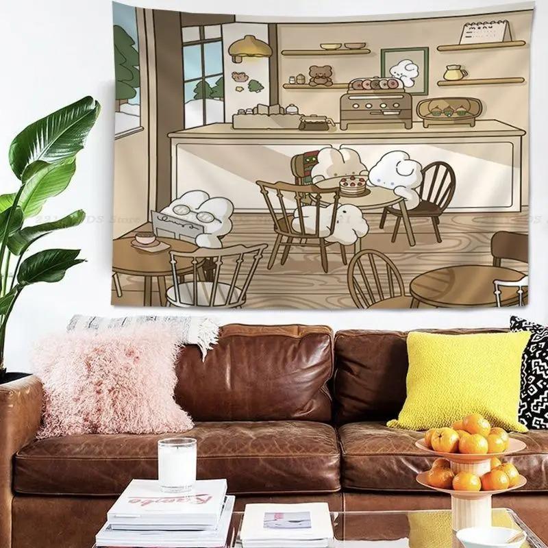 Гобелен для гостиной в офисе с изображением милого маленького кролика из мультфильма — фото 4