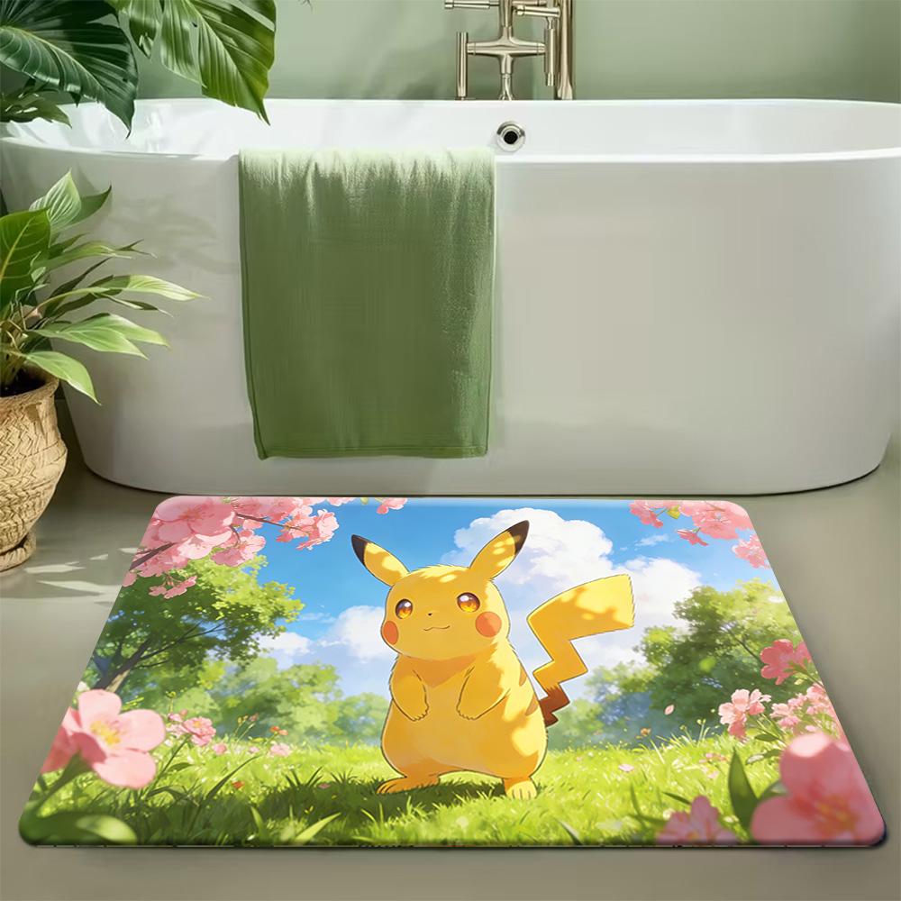 Pokemon Pikachu Cute Face Print Non-slip Doormat, Soft Absorbent Floor Rug for Home Decor