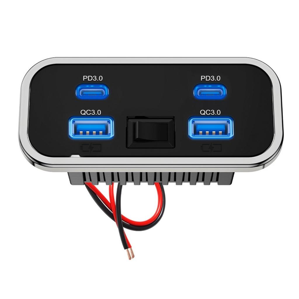 4-Port 24V RV Type-C USB Outlet QC3.0 USB-A & PD3.0 Quick Charge Socket Charger Panel for Car Boat ATV Motorcycle Bus Caravan