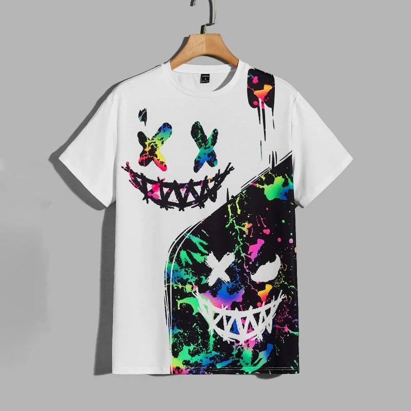 Halloween skull 3D printed men and women casual short-sleeved T-shirt round neck fashion trend super cool daily  men's  clothing