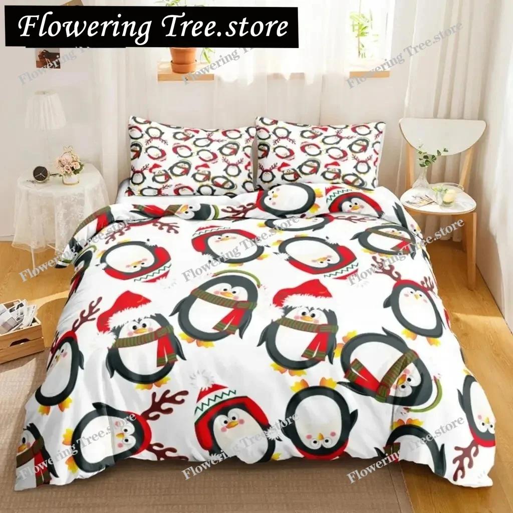 Penguin Duvet Cover Antarctic Animals Duvet Cover for Kids Boys Girls Cartoon Style Twin Size Winter King Polyester Qulit Cover