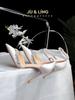 Fashion White Silk Rhinestone Pointed High-heeled Shoes, New Rhinestone Wedding Shoes, Bride's Shoes, One Piece with Toe Cap Sandals