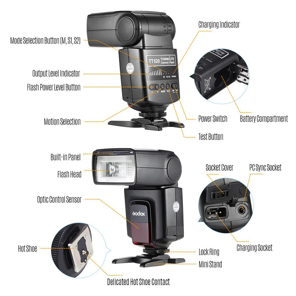 Godox TT520 bliț electronic Speedlite universal pentru cameră + AT-16 2.4G declanșare fără fir