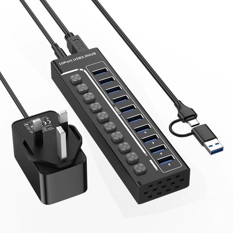 10-Port USB 3.0 Hub Expander for Laptops, Phones, and Desktops