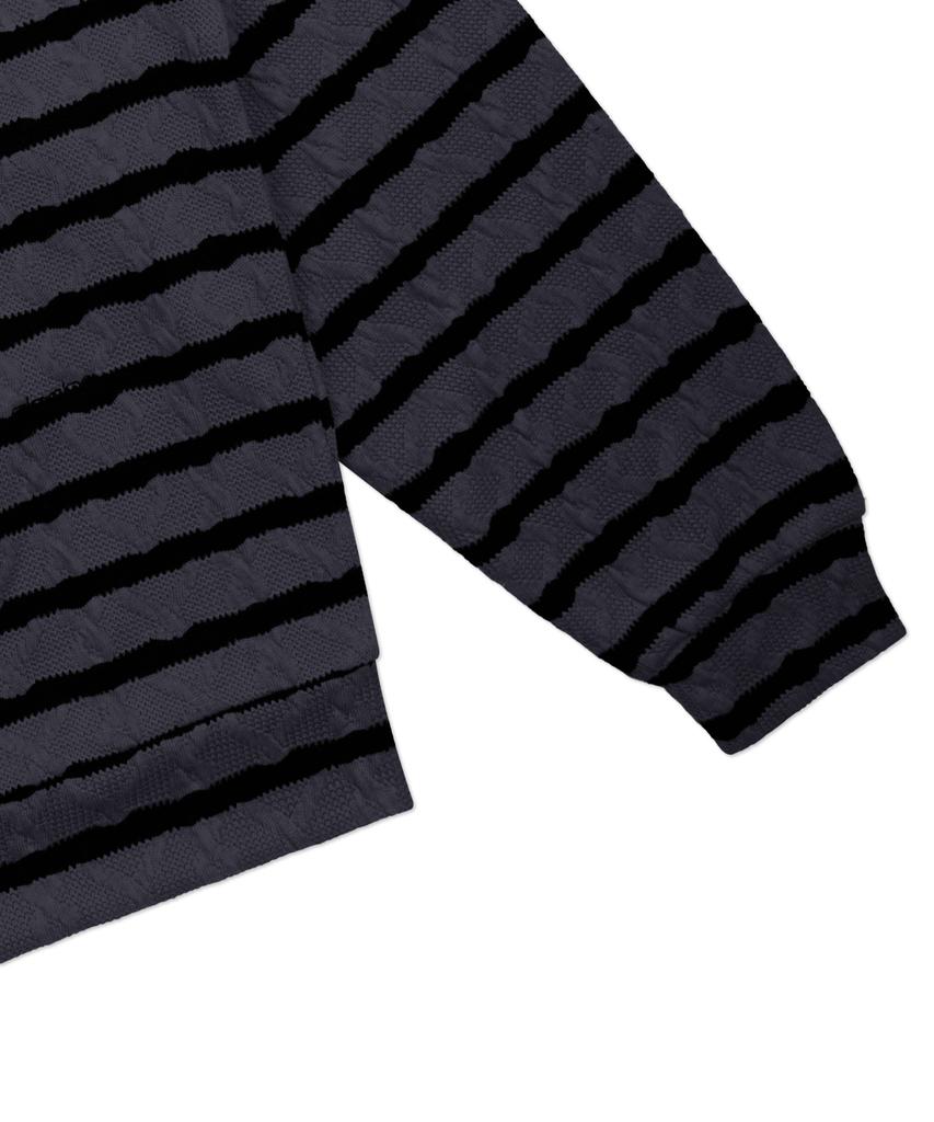 GLACK Gnt054 Slogan Stripe Cable Hooded Zip-Up Knit (Charcoal)