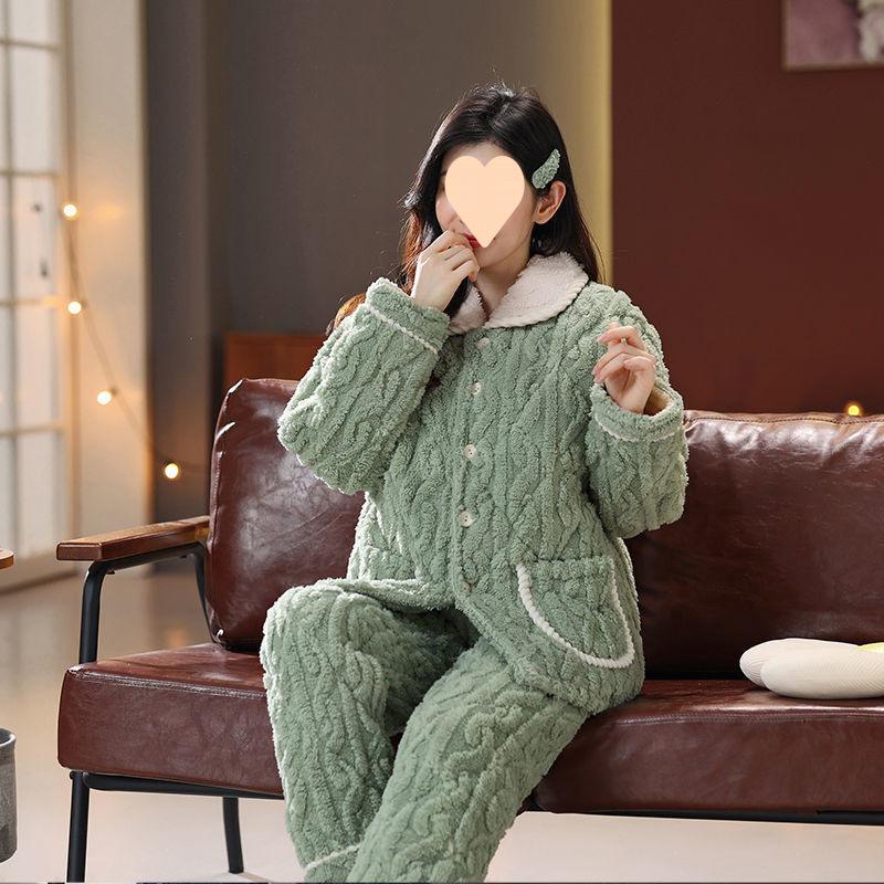 Dámské pyžamo třívrstvé zesílené a roztomilé zimní lze nosit velká velikost teplé polstrované domácí oblečení