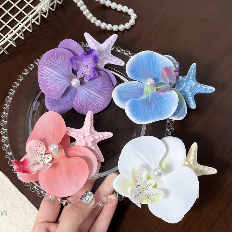 Romantic Phalaenopsis Starfish Hair Clips Female Korean Summer Beach Resort Duckbill Clip Hair Accessories
