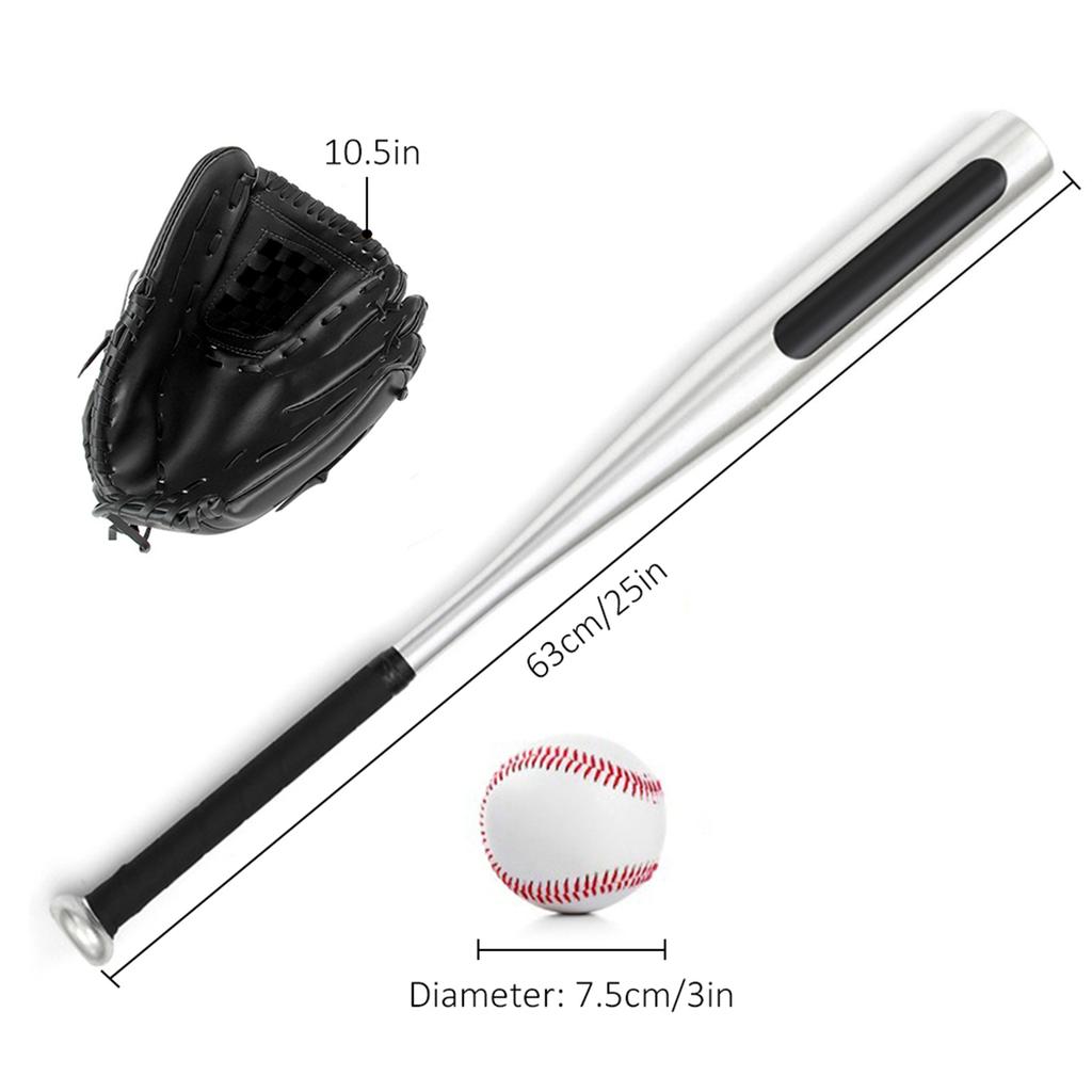 Zestaw Piłek Baseballowych Kij Baseballowy+Piłka Baseballowa+Rękawice Baseballowe 25 cali Aluminiowy Kij Baseballowy 10,5 cala Rękawica Baseballowa PVC