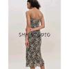 Summer New Product Women's Clothes French Vintage Style Printed Waist-Controlled Slimming Long Sheath Fishtail Sling Dress