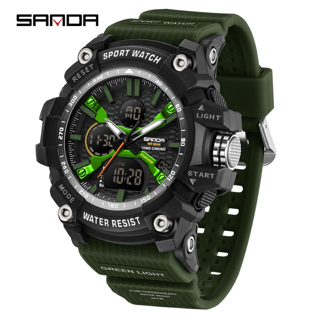 SANDA Fashion Men's Electronic Watch Multi Functional Outdoor Sports Waterproof Calendar Night Light LED Men's Watch
