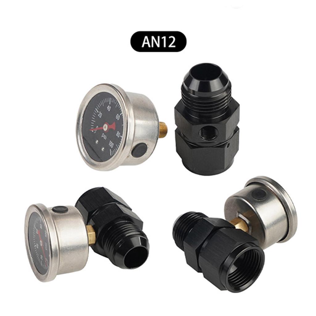 Fuel Pressure Gauge with 4AN Fuel Pressure Take Off Fitting, 0-100Psi, 1-1/2" Black Dial, 1/8"NPT Center Back Mount