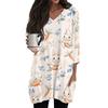 Womens Tops V-neck 3/4 Sleeve Blouses Casual Mid-length Shirts Fashion Print Tunic Tops With Pockets